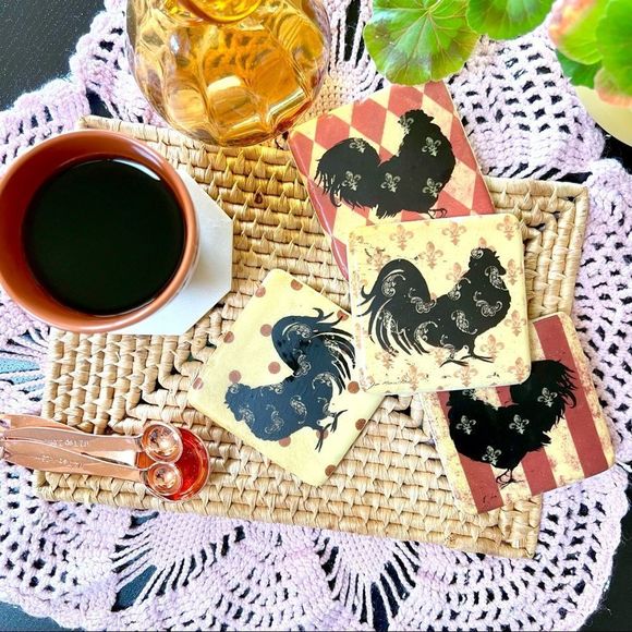 Other - Vintage Retro Farmhouse Jo Moulton Rooster Farm Country Coaster Set Of 4